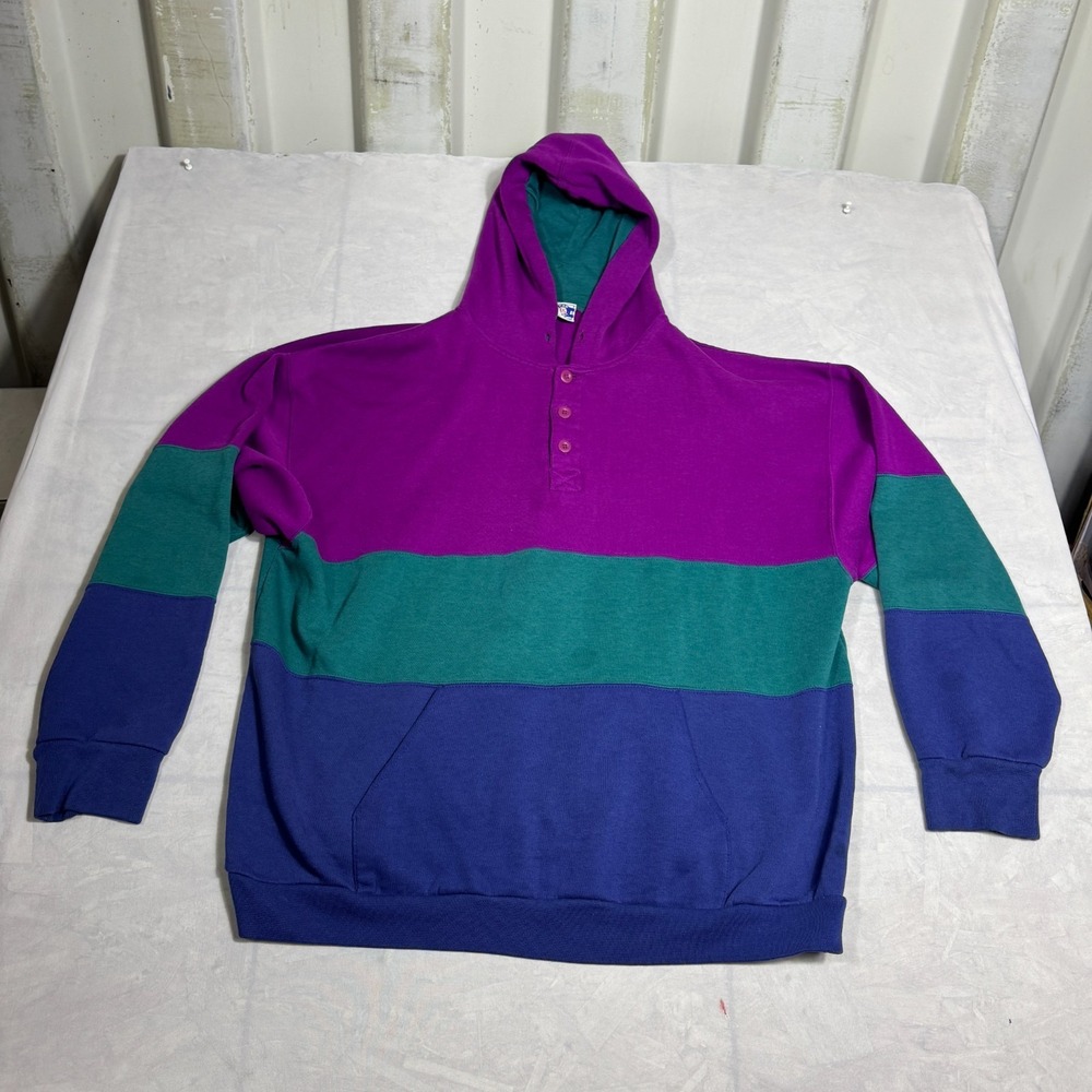 Vintage Pro Spirit Mens Pullover Hoodie Multicolor Fleece Colorblock Long Sleeve